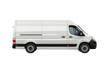 A cargo van for transportation services is isolated on a white background, suitable for mockups, advertising, logistics, and delivery concepts