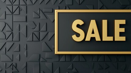 Luxurious "SALE" sign in gold, Black Friday event background, 3D illustration
