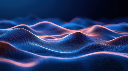 Obraz premium Abstract Blue and Orange Wavy Background with Digital Particles