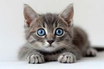 Adorable Kitten with Blue Eyes Lying Down - Perfect for Pet Lovers' Decor and Greeting Cards