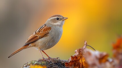 Sparrow bird perched on a branch in autumn with a soft background