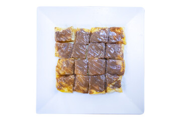Top view of Crispy Roti with Chocolate drizzle, focus selective