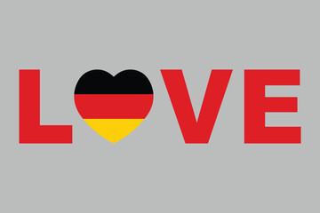 Love Word with Germany heart shape, German national symbol, Germany country flag is a symbol of freedom, Vector illustration, Digital illustration
