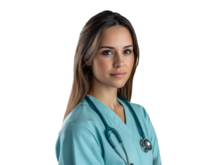 isolated portrait of a friendly young nurse in medical uniform
