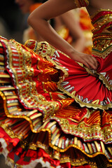 Obraz premium Close-up of vibrant traditional Mexican dance dress in motion