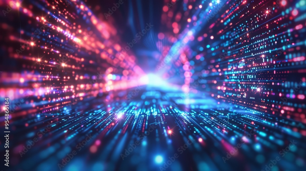 Poster a colorful, abstract image of a light show with a blue background
