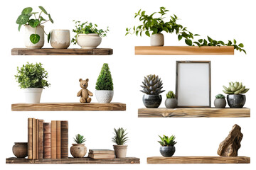 PNG barn wood shelf element set, transparent background
