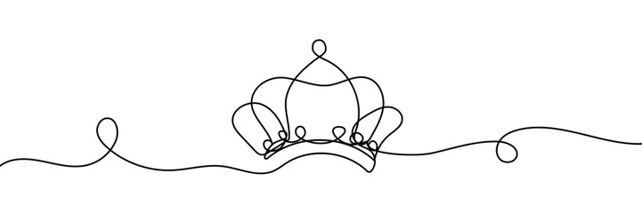 Continuous one line drawing of king crown. Royal crown line art vector illustration. Editable stroke.