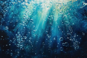 Obraz premium An enchanting underwater scene filled with bubbles rising toward the water's surface