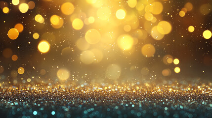 Dazzling abstract bokeh light reflecting off gold glitter in a dreamy artistic composition