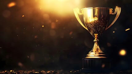 Golden Trophy with Ethereal Smoke on Dark Background, Detailed Award-Winning Composition
