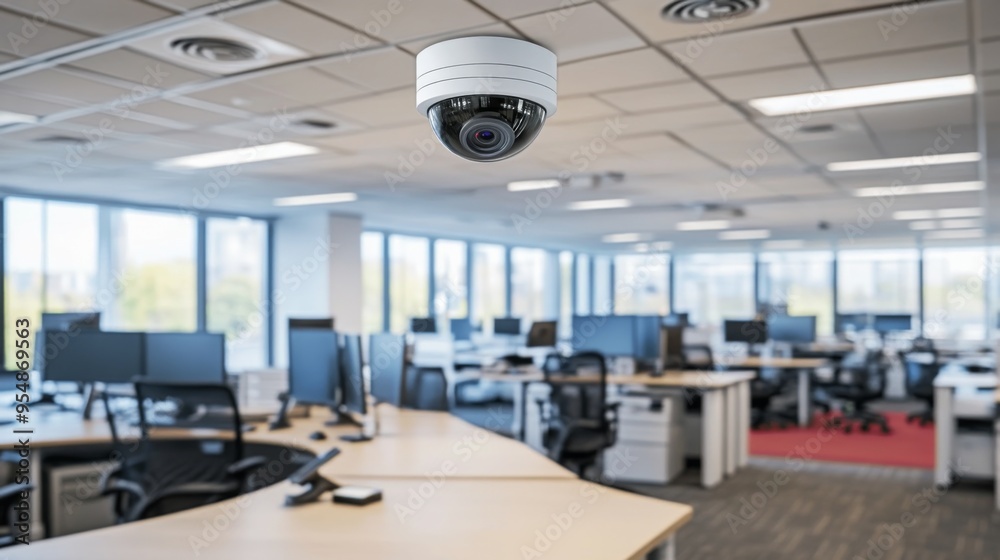 Aufkleber A CCTV camera in an office environment, installed in a corner of the ceiling, providing security coverage with a focus on its discreet placement.