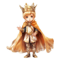 Fototapeta premium A Young Boy Dressed as a King With a Golden Crown and Cape
