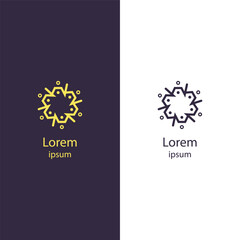 Abstract geometric logo with a symmetrical star-shaped pattern, combining dots and lines in yellow and black, ideal for modern branding and corporate identity.