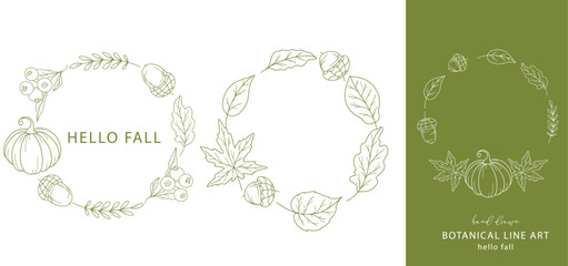 Fall Frames. Fall leaf outline isolated on white. Autumn leaves line art. Leaf Line Art Illustration Hand Drawn. Fall Coloring Page with Leaves.