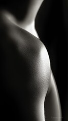 Naklejka premium A graceful curve of a lower back is emphasized by soft lighting, creating an intimate and serene atmosphere
