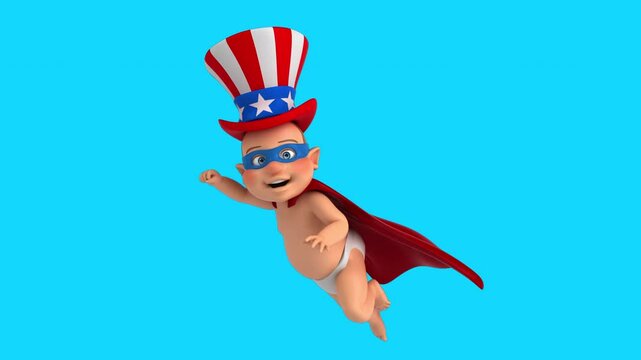 Fun 3D cartoon super baby with an uncle sam hat (with alpha channel)