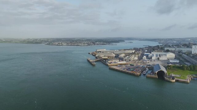 Sunrise over Plymouth from a drone, Devon, England