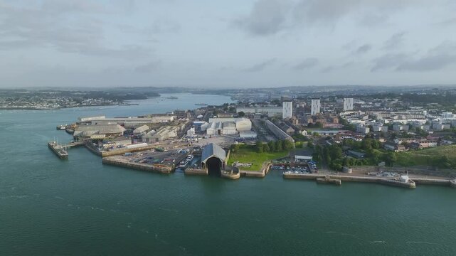 Sunrise over Plymouth from a drone, Devon, England