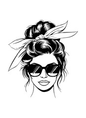 Vector Illustration of a woman with lines drawing for logo,icon, black and white	