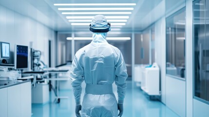Fototapeta premium Medical Professional Walking Through a Sterile Hospital Corridor