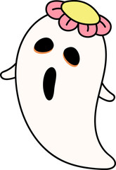Cute Halloween Floral Ghost Groovy Retro Cartoon