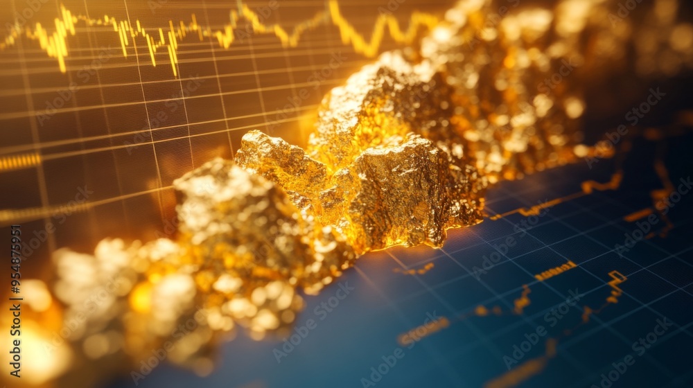 Aufkleber a close-up of a gold price chart on a computer monitor, with a sharp upward spike highlighted, symbo