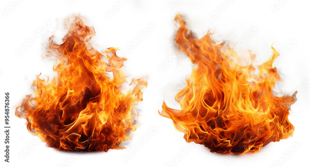 Wall mural abstract flames of a fire with powerful colors. white background
