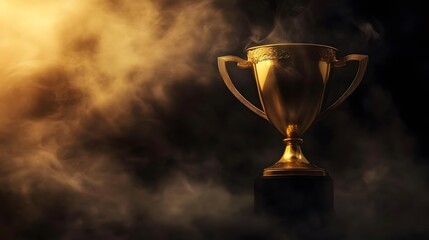 Golden Trophy with Ethereal Smoke on Dark Background, Detailed Award-Winning Composition