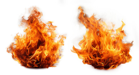 Abstract flames of a fire with powerful colors. White Background