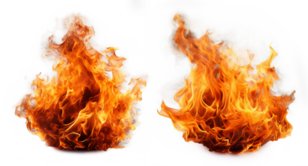 Abstract flames of a fire with powerful colors. White Background