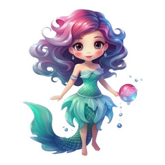 Fototapeta premium Cute Mermaid Holding a Bubble in the Ocean