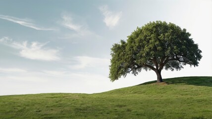 Fototapeta premium Single tree with grass hill, isolated PNG on white or transparent background