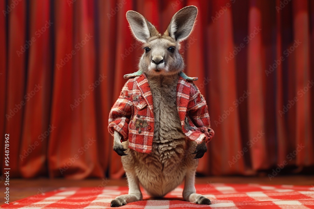 Wall mural kangaroo in a plaid shirt