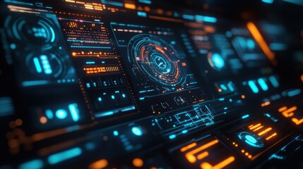 Fototapeta premium Futuristic HUD Interface with Glowing Blue and Orange Lights - Technology Background