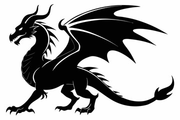 Dragon silhouette vector illustration, Black Dragon silhouette vector design 

