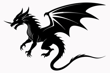 Dragon silhouette vector illustration, Black Dragon silhouette vector design 
