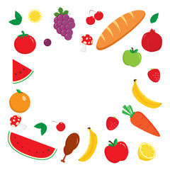 Vector illustration of colorful fruits frame border on transparent background