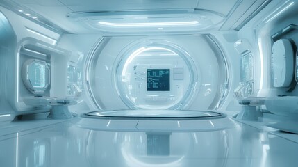 Fototapeta premium Futuristic Sci-Fi Interior with Curved Walls and Lighting