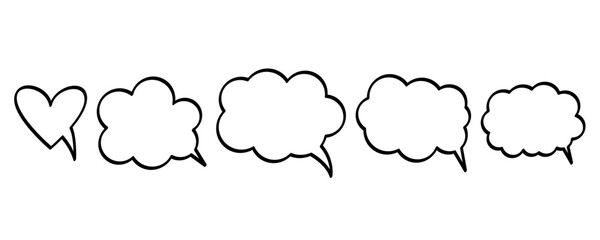 Comic speech bubble doodle set, cloud shape. Hand drawn sketch style. Speech bubble chat, message element, quote text. Stock vector illustration isolated on white background.