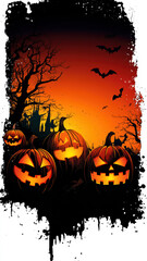 Blank Banner with Jack-o'-Lanterns for Halloween