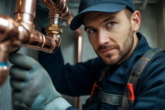 A Highly Skilled and Experienced Plumber is Currently Working on Copper Pipes and Fittings in a plumbing system