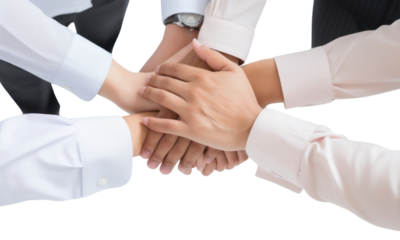 PNG Business people putting their hands together togetherness cooperation agreement.