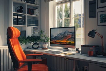 Fototapeta premium Home office setup for remote work or freelance entrepreneurship.