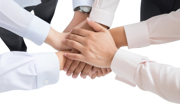 PNG Business people putting their hands together togetherness cooperation agreement.