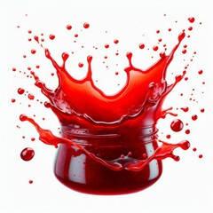 Vibrant and energetic splash of a red liquid similar to red berry jam, syrup, juice or punch, cut out
