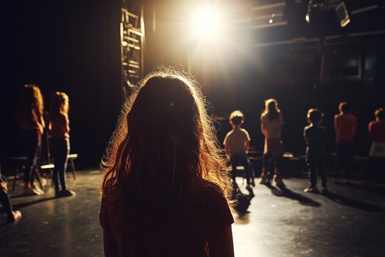 Child silhouette against bright stage light