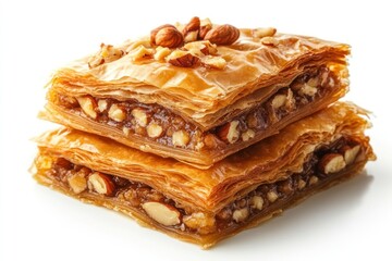 Two Pieces of Baklava with Almonds and Syrup