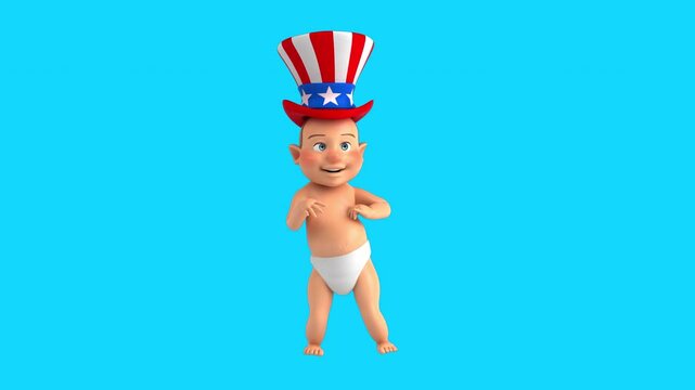 Fun 3D cartoon baby with an uncle sam hat (with alpha channel)