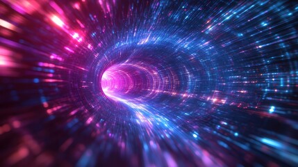 Obraz premium Abstract Neon Tunnel - Futuristic Sci-Fi Background with Glowing Lines and Particles.